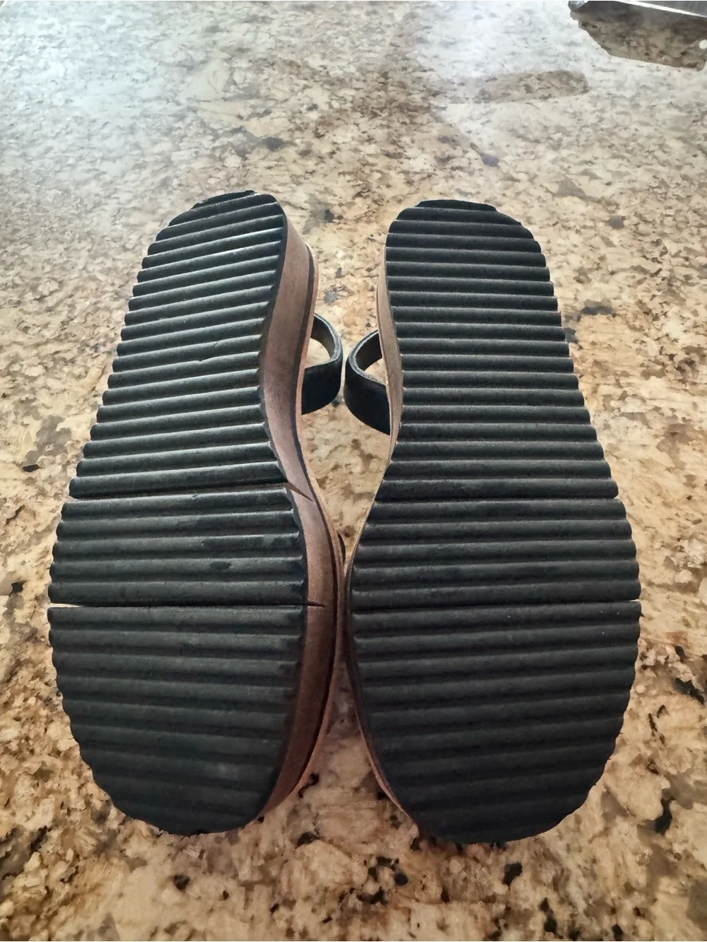 Italian Black Platform Slingback Sandals with Tan Footbed